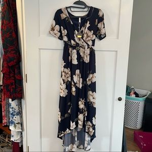 PinkBlush Navy Blue Floral Hi-Low Wrap Dress